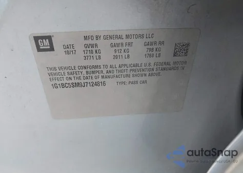 2018 Chevrolet Cruze Ls Auto z USA, uszkodzony, nr VIN 1G1BC5SM9J7124816